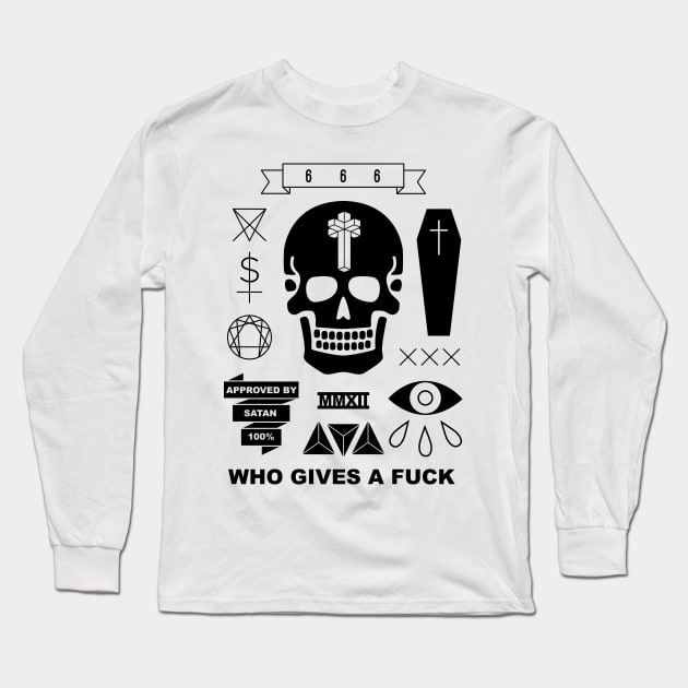 Who Gives A F**k on White Long Sleeve T-Shirt by SWAMPMEAT